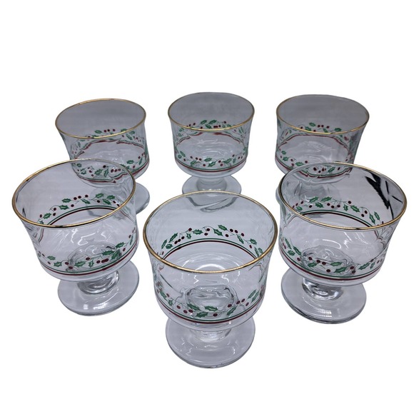 Libbey Dining Vintage Arbys Libbey Christmas Holly Berry Gold